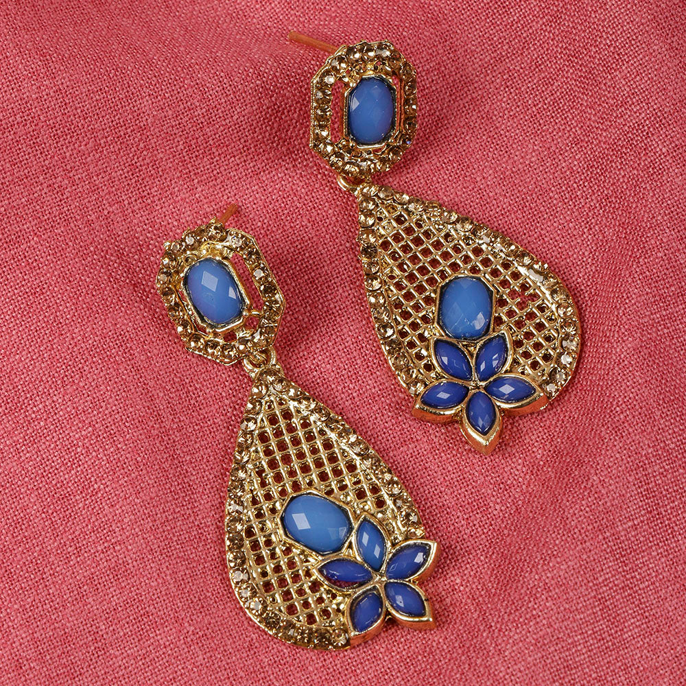 Kord Store Exotic Pear Shape Blue & Lct Stone Gold Plated Dangle Earring For Women - KSEAR70124