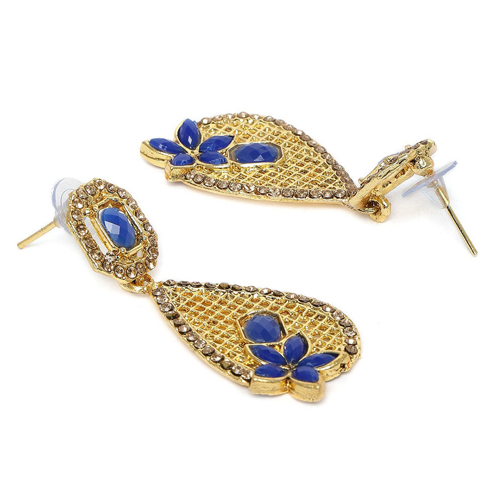 Kord Store Exotic Pear Shape Blue & Lct Stone Gold Plated Dangle Earring For Women - KSEAR70124