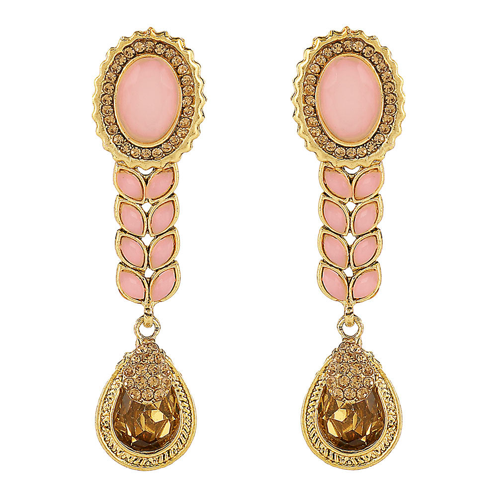 Kord Store Fine Pink Stone Gold Plated Dangle Earring For Women - KSEAR70130
