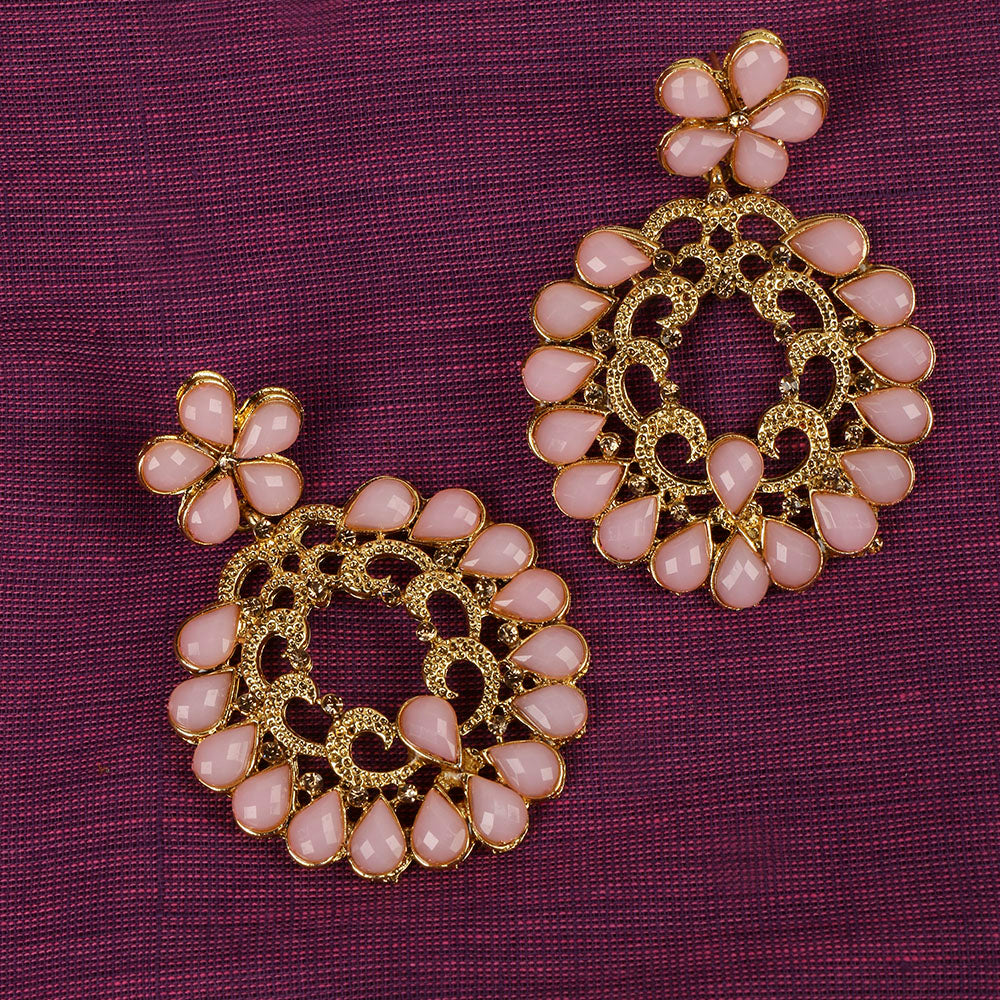 Kord Store Fine Pink Stone Gold Plated Chandbali Dangle Earring For Women - KSEAR70131