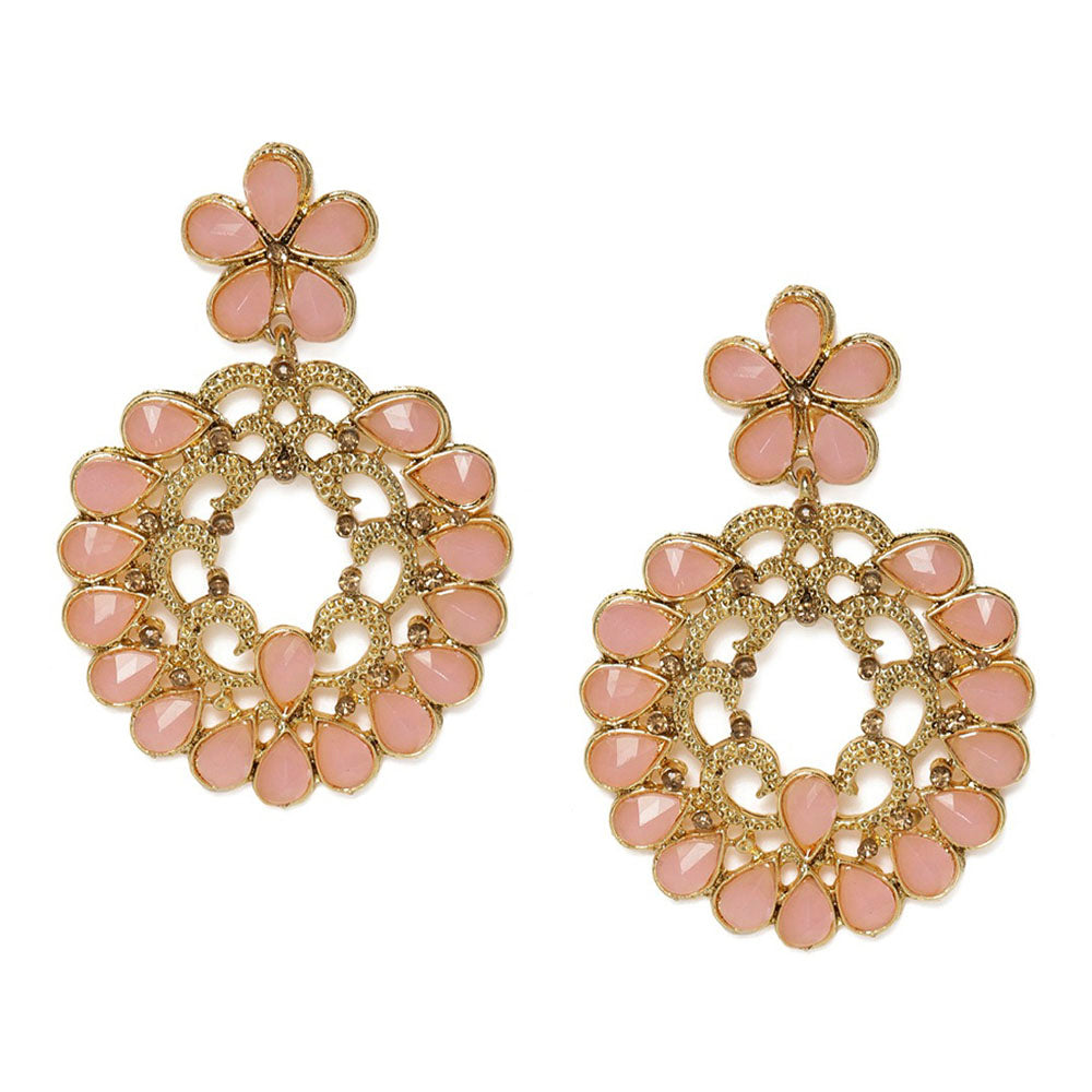 Kord Store Fine Pink Stone Gold Plated Chandbali Dangle Earring For Women - KSEAR70131