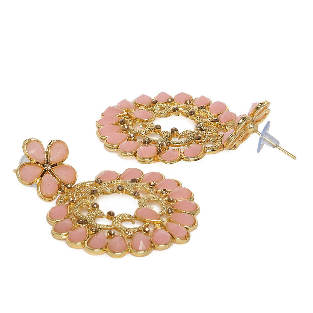 Kord Store Fine Pink Stone Gold Plated Chandbali Dangle Earring For Women - KSEAR70131