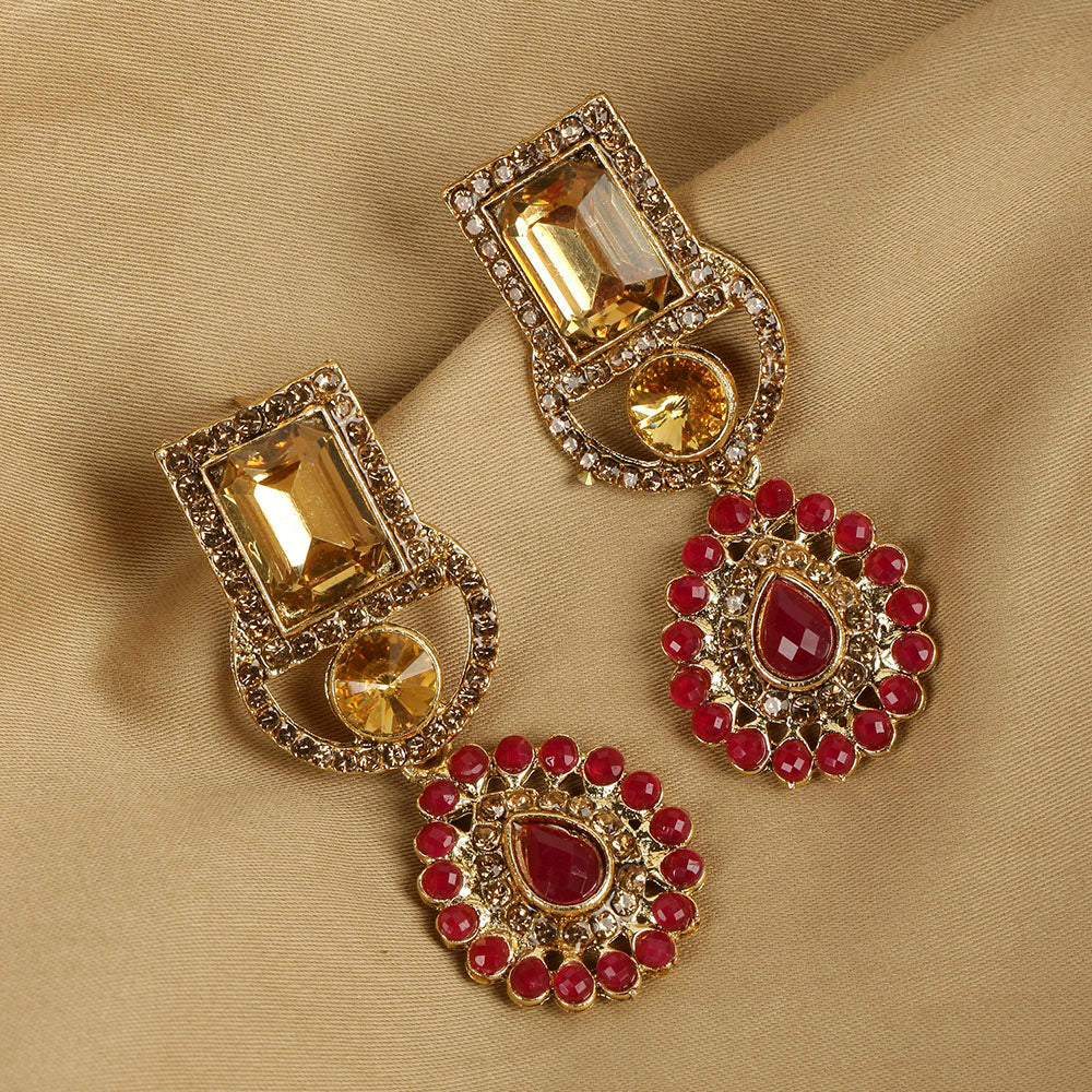 Kord Store Glimmery Designer Multi-Color Stone Gold Plated Dangle Earring For Women - KSEAR70134