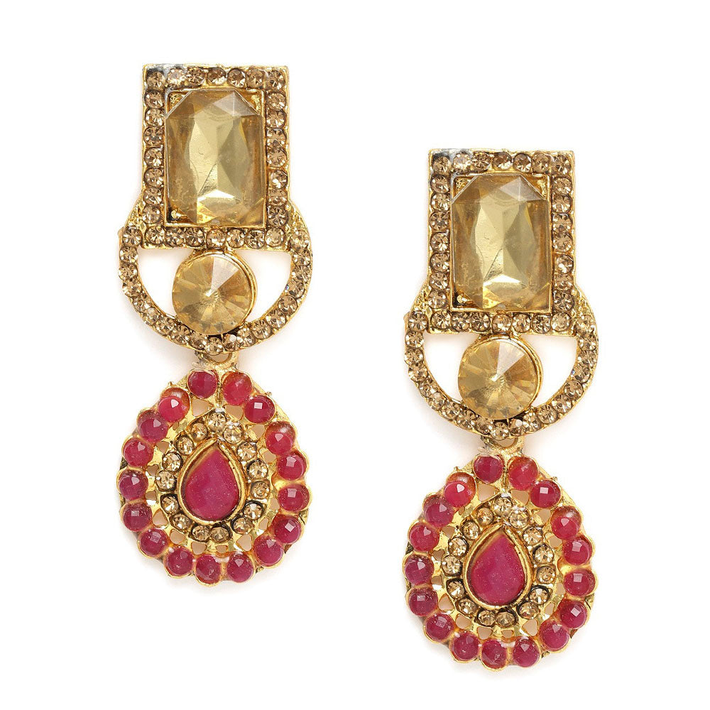 Kord Store Glimmery Designer Multi-Color Stone Gold Plated Dangle Earring For Women - KSEAR70134