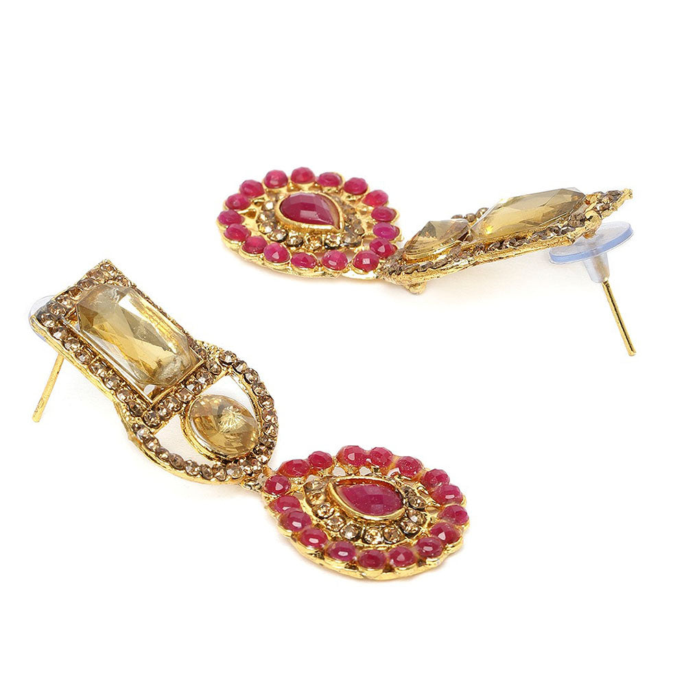 Kord Store Glimmery Designer Multi-Color Stone Gold Plated Dangle Earring For Women - KSEAR70134