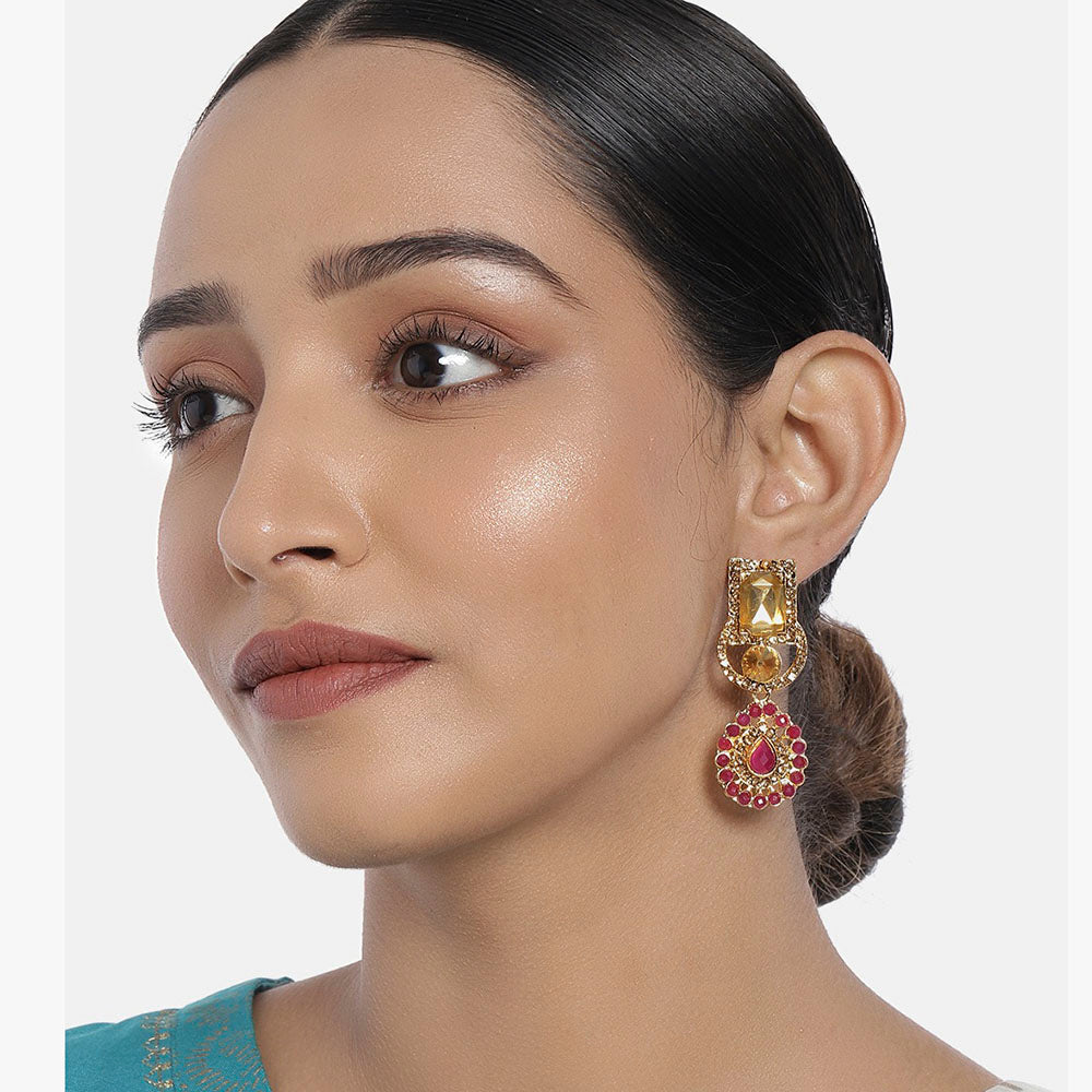 Kord Store Glimmery Designer Multi-Color Stone Gold Plated Dangle Earring For Women - KSEAR70134