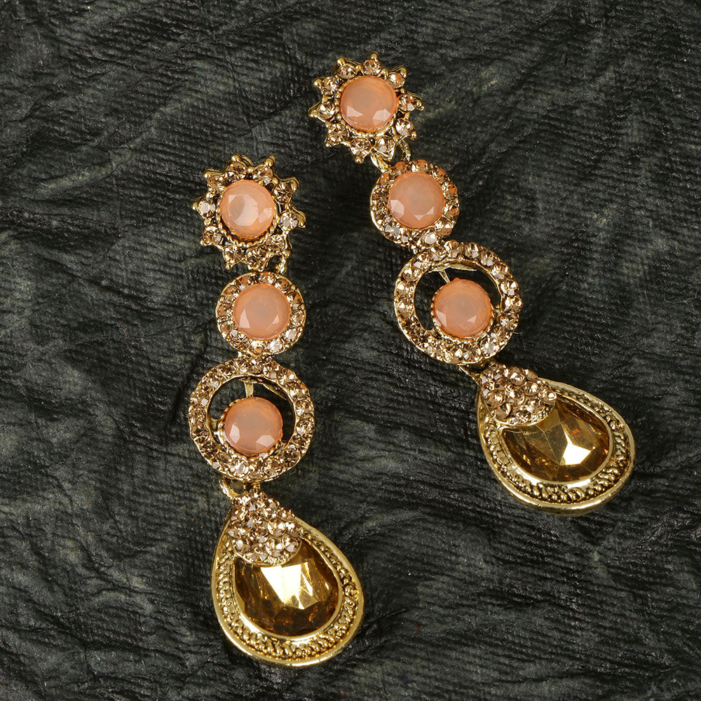 Kord Store Good-Looking Round Shape Pink & Lct Stone Gold Plated Dangle Earring For Women - KSEAR70137