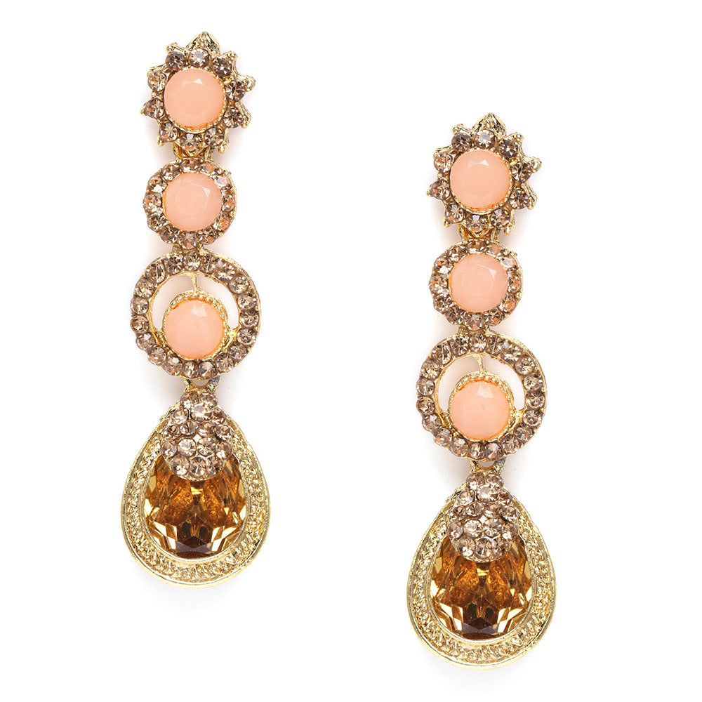 Kord Store Good-Looking Round Shape Pink & Lct Stone Gold Plated Dangle Earring For Women - KSEAR70137