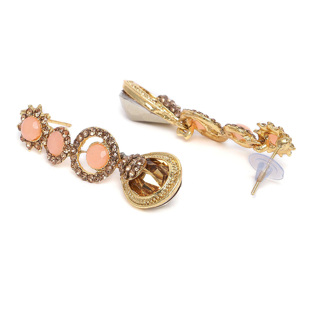 Kord Store Good-Looking Round Shape Pink & Lct Stone Gold Plated Dangle Earring For Women - KSEAR70137