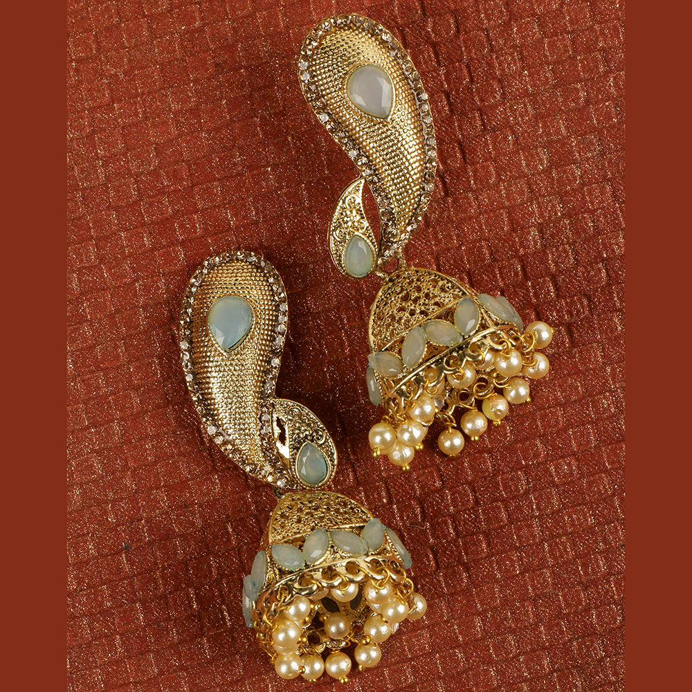 Kord Store Incredible Designer White Stone Gold Plated Jhumki Earring For Women - KSEAR70140