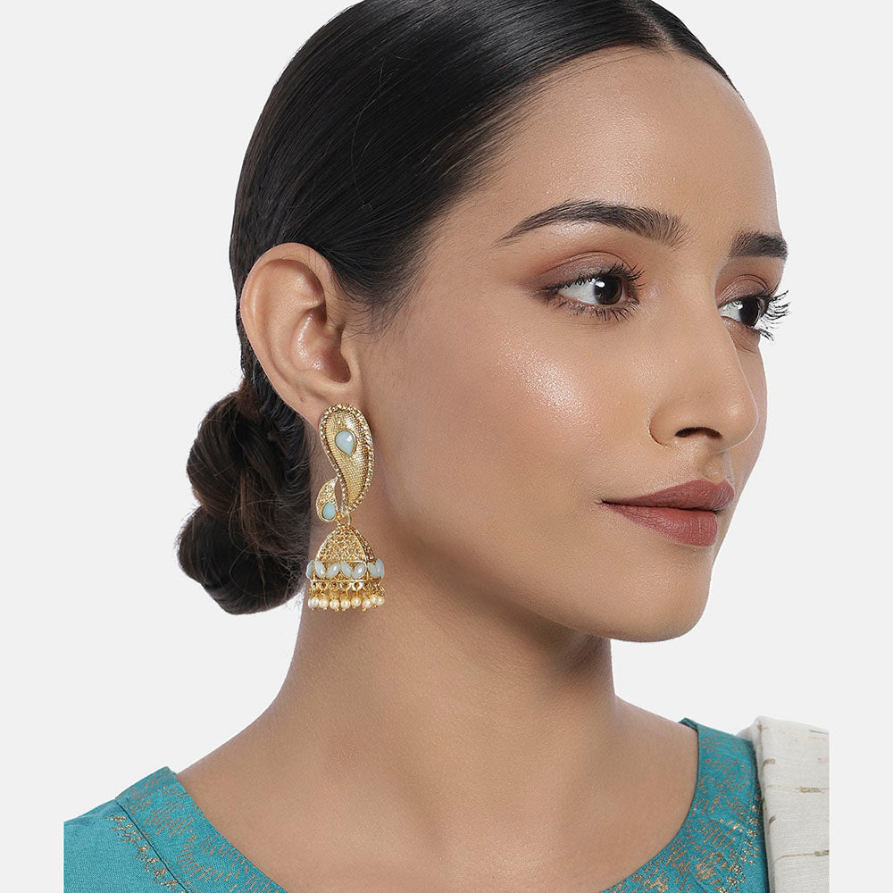 Kord Store Incredible Designer White Stone Gold Plated Jhumki Earring For Women - KSEAR70140