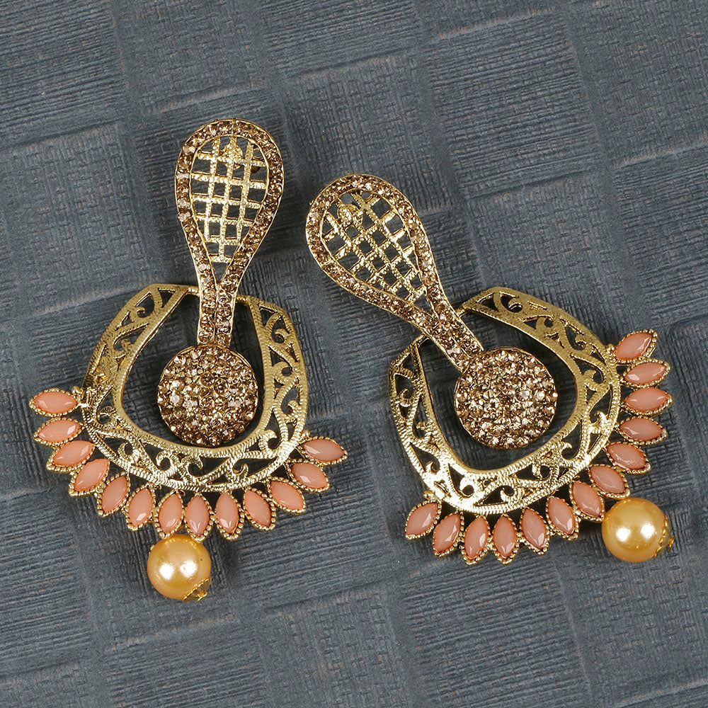 Kord Store Luxurious Designer Pink & Lct Stone Gold Plated Dangle Earring For Women  - KSEAR70144