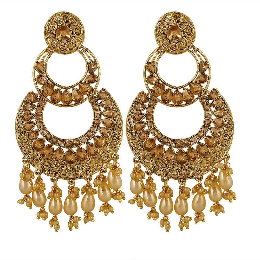 Kord Store Pleasant Latkan Pearls Lct Stone Gold Plated Chandilier Earring For Women  - KSEAR70148