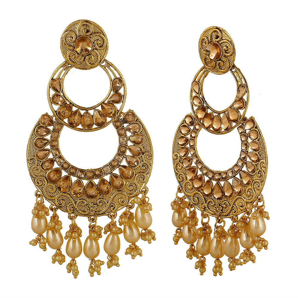 Kord Store Pleasant Latkan Pearls Lct Stone Gold Plated Chandilier Earring For Women  - KSEAR70148