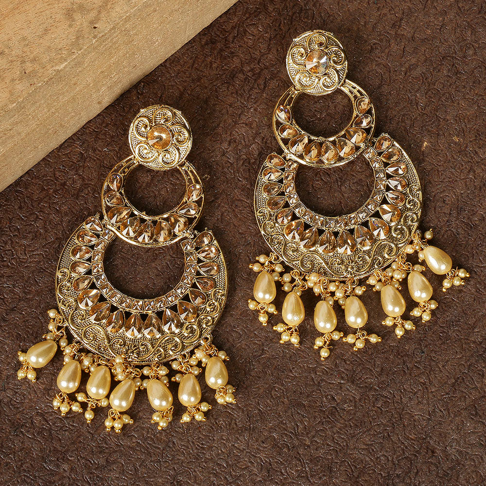 Kord Store Pleasant Latkan Pearls Lct Stone Gold Plated Chandilier Earring For Women  - KSEAR70148