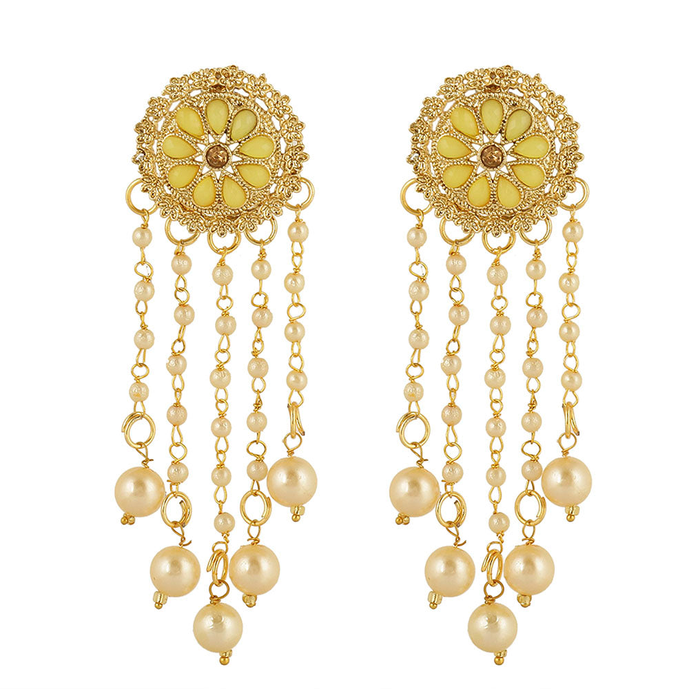 Kord Store Pretty Round Shape White Stone Gold Plated Dangle Earring For Women  - KSEAR70150