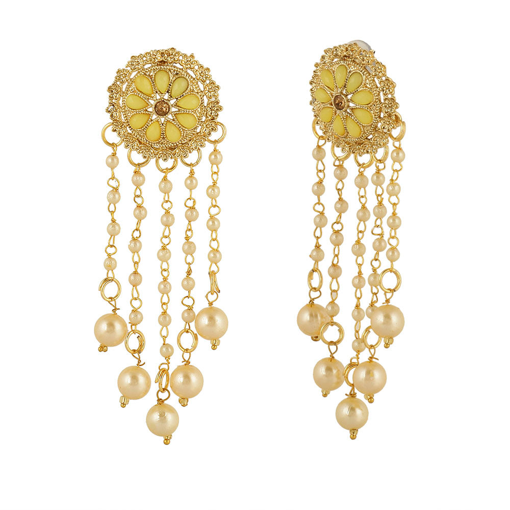 Kord Store Pretty Round Shape White Stone Gold Plated Dangle Earring For Women  - KSEAR70150