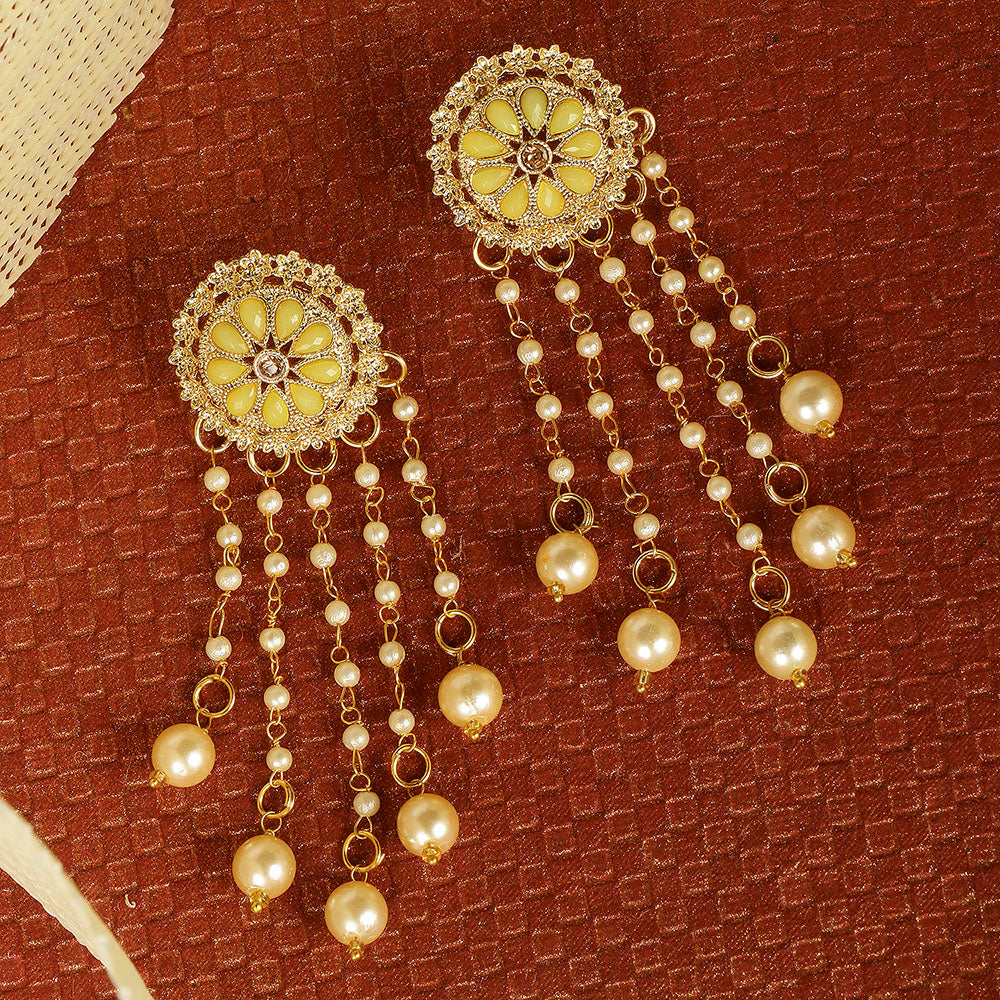 Kord Store Pretty Round Shape White Stone Gold Plated Dangle Earring For Women  - KSEAR70150