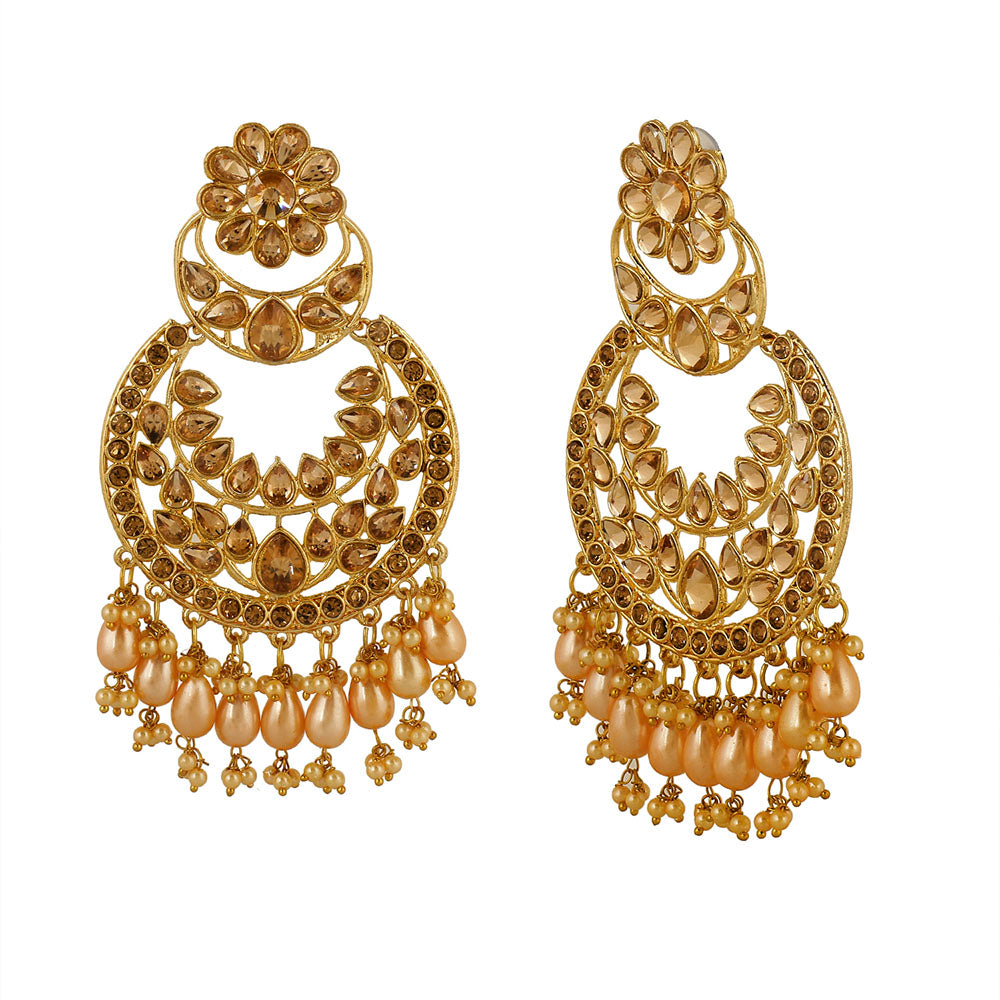 Kord Store Smooth Latkan Pearls Lct Stone Gold Plated Chandilier Earring For Women  - KSEAR70152