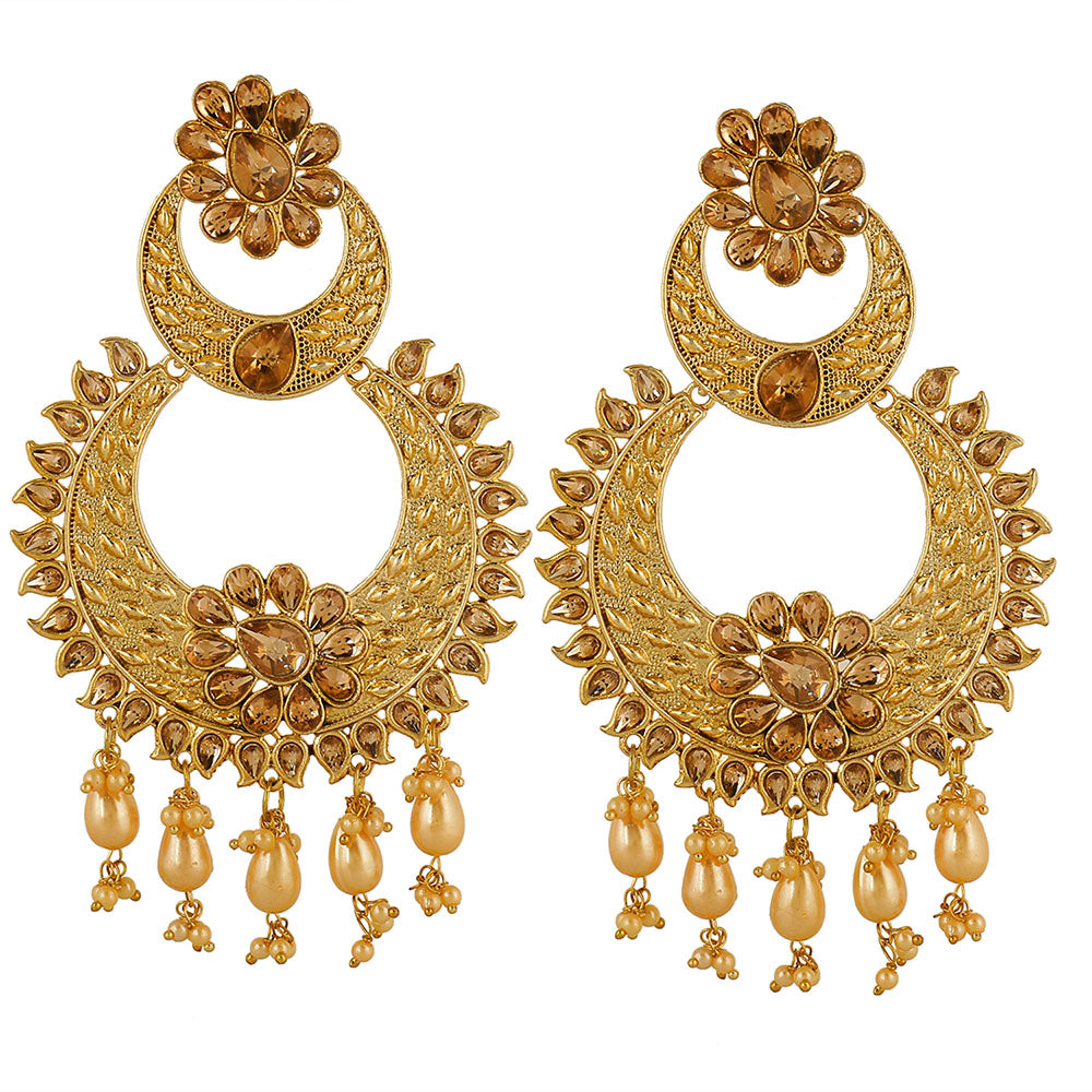 Kord Store Superb Latkan Pearls Lct Stone Gold Plated Chandilier Earring For Women  - KSEAR70155