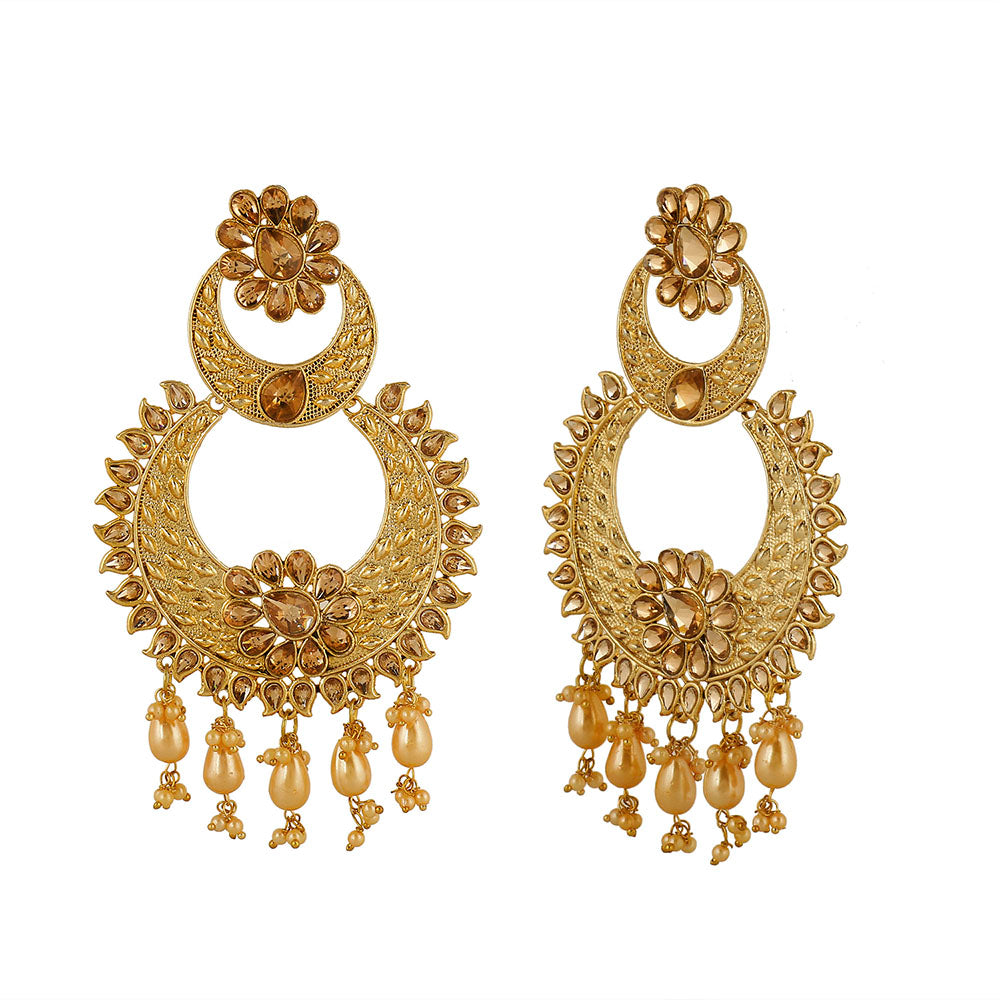 Kord Store Superb Latkan Pearls Lct Stone Gold Plated Chandilier Earring For Women  - KSEAR70155