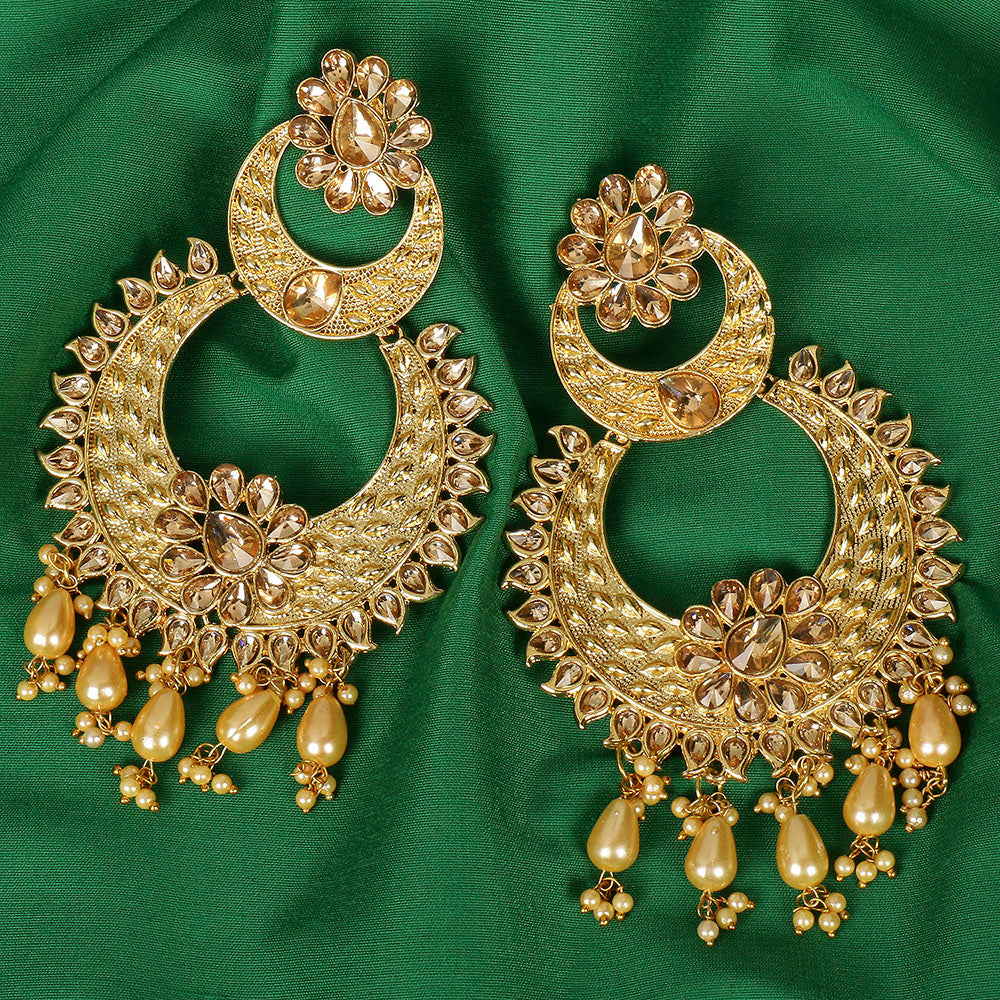 Kord Store Superb Latkan Pearls Lct Stone Gold Plated Chandilier Earring For Women  - KSEAR70155