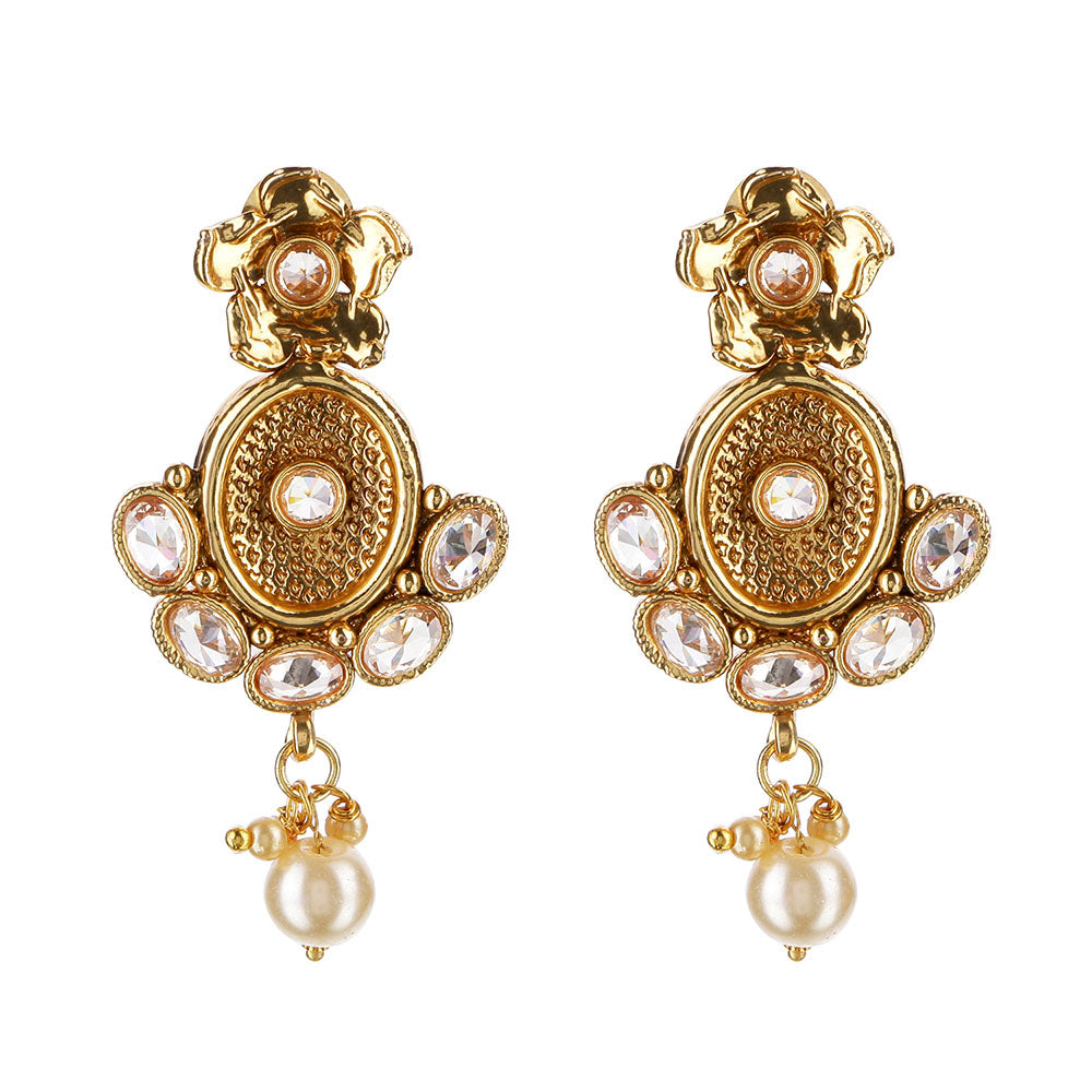 Kord Store Amazing Flower White Stone Gold Plated Dangle Earring For Women  - KSEAR70165