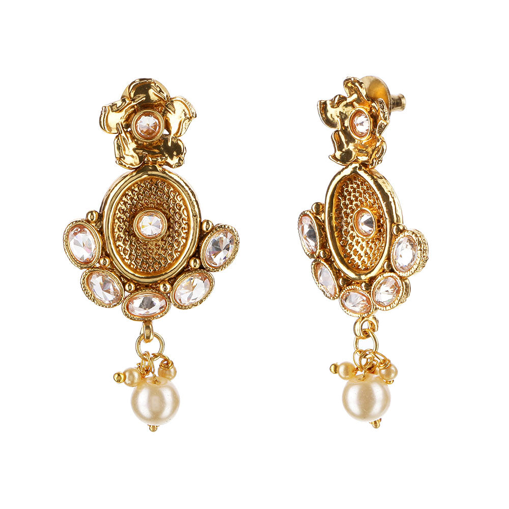 Kord Store Amazing Flower White Stone Gold Plated Dangle Earring For Women  - KSEAR70165