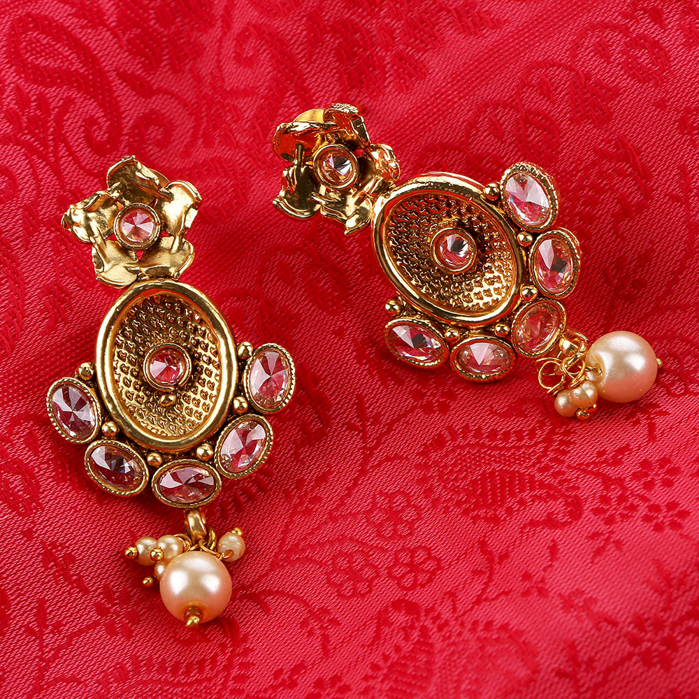 Kord Store Amazing Flower White Stone Gold Plated Dangle Earring For Women  - KSEAR70165