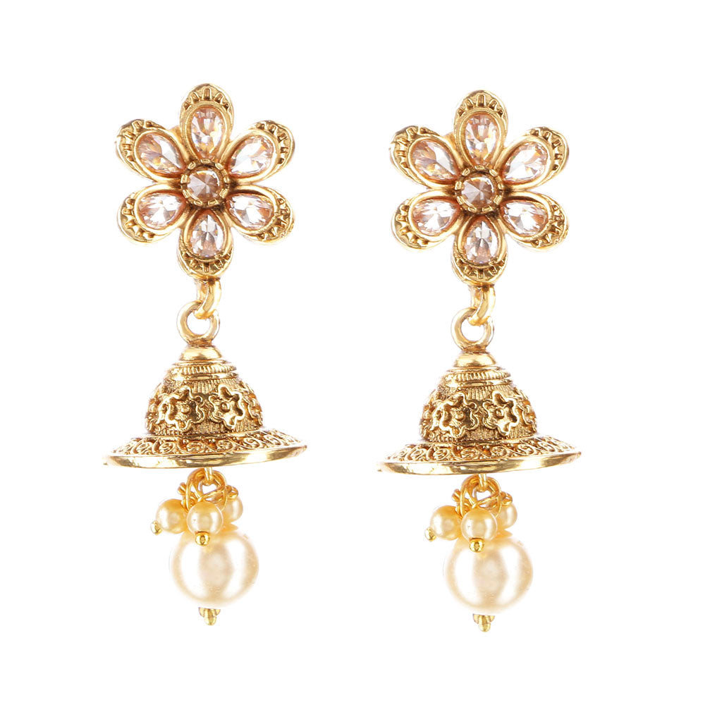 Kord Store Appealing Flower White Stone Gold Plated Jhumki Earring For Women  - KSEAR70166