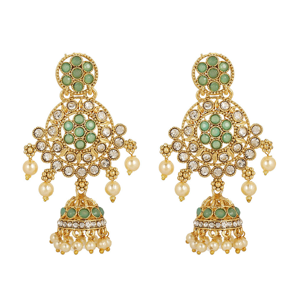 Kord Store Brilliant Round Shape White Stone Gold Plated Jhumki Earring For Women  - KSEAR70170