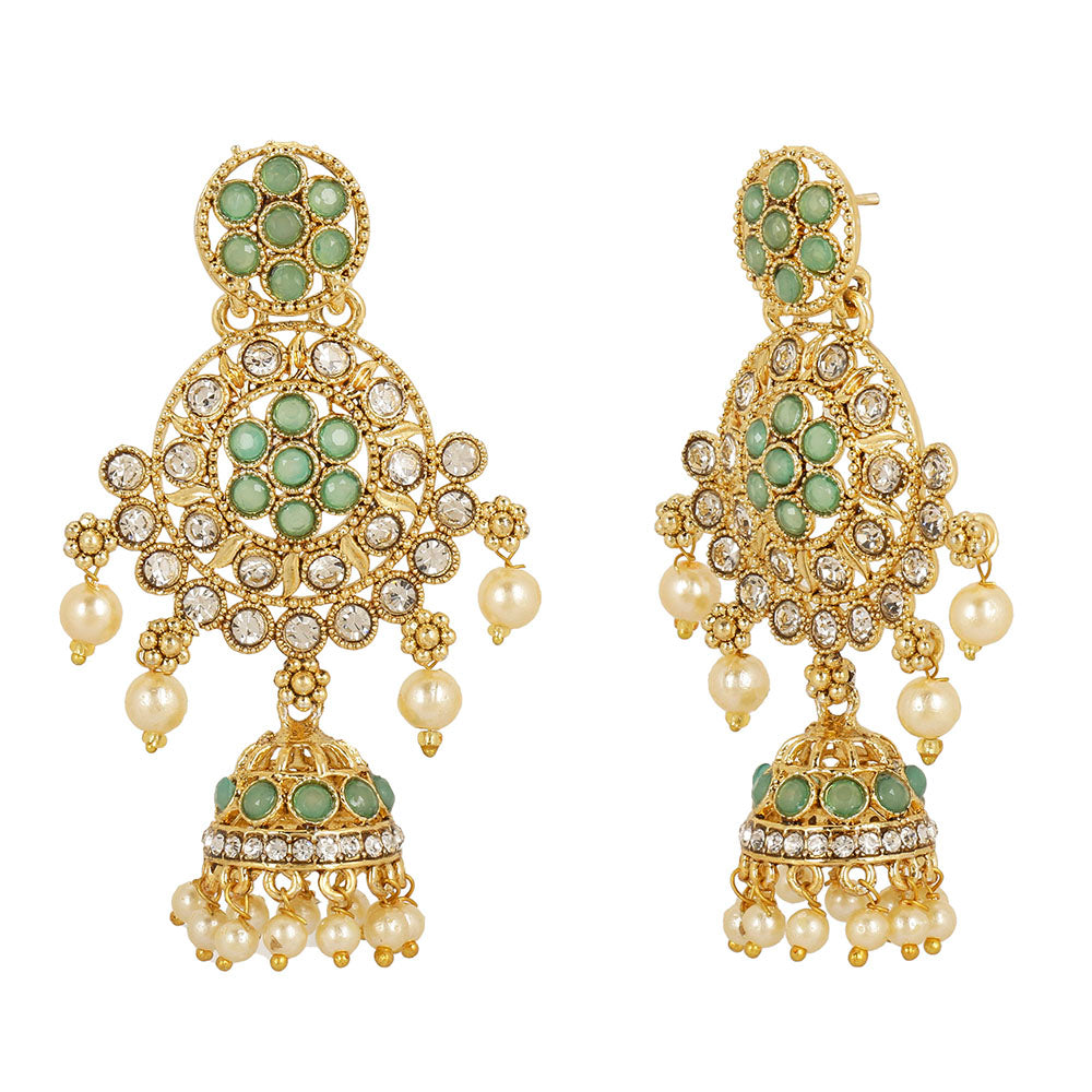 Kord Store Brilliant Round Shape White Stone Gold Plated Jhumki Earring For Women  - KSEAR70170