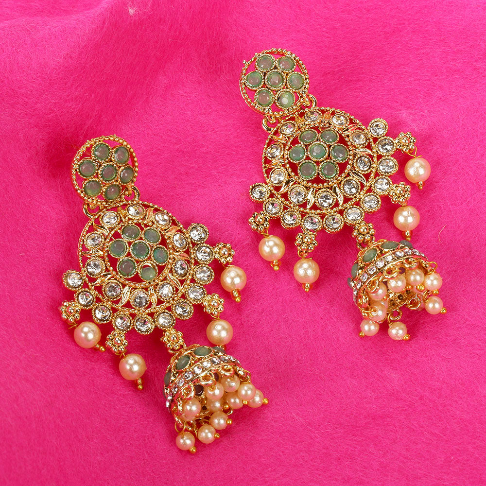 Kord Store Brilliant Round Shape White Stone Gold Plated Jhumki Earring For Women  - KSEAR70170
