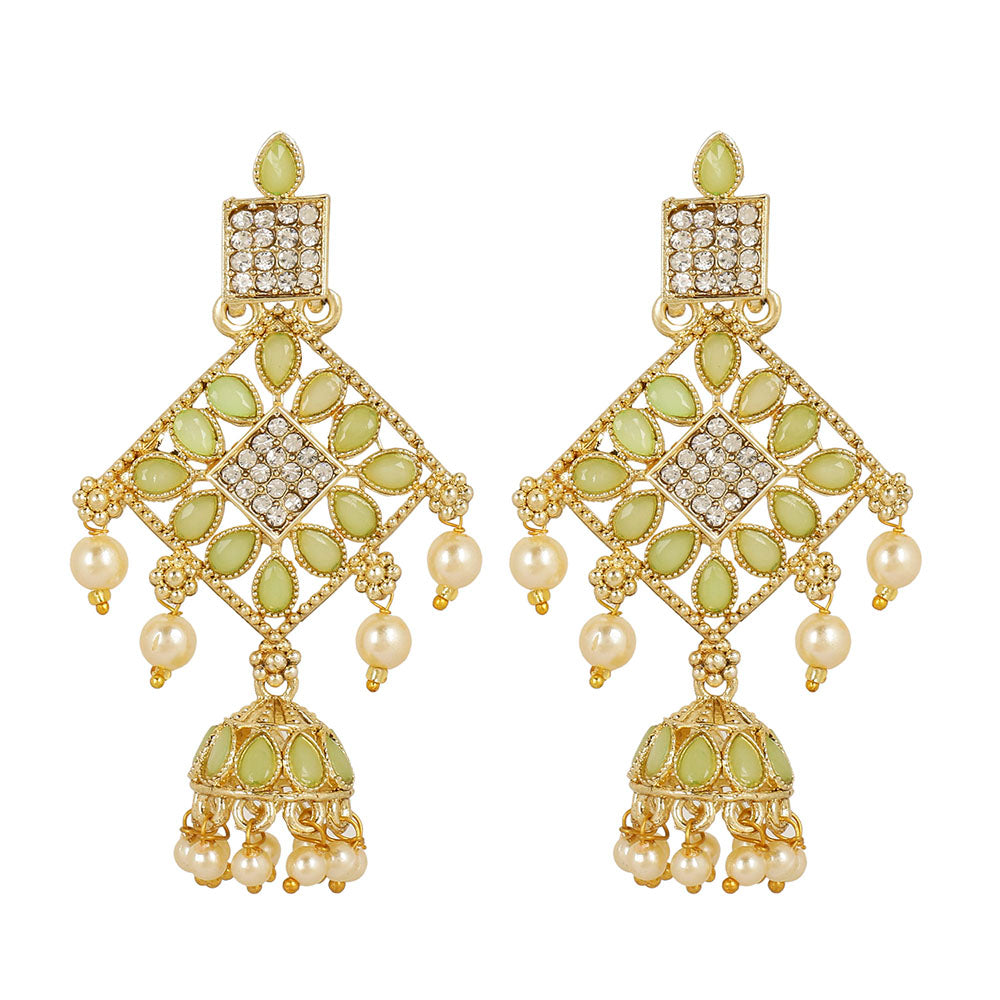 Kord Store Charming Latkan Pearls Green Stone Gold Plated Jhumki Earring For Women  - KSEAR70171