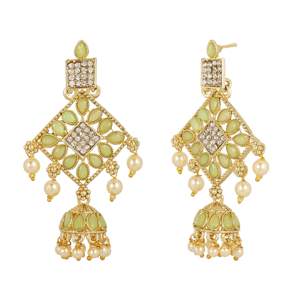 Kord Store Charming Latkan Pearls Green Stone Gold Plated Jhumki Earring For Women  - KSEAR70171