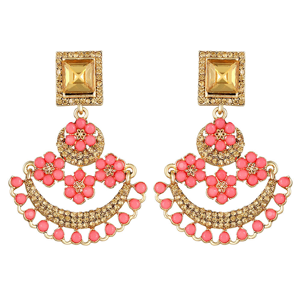 Kord Store Amazing Designer Pink Pearl Gold Plated Chand Bali Earring For Women  - KSEAR70175