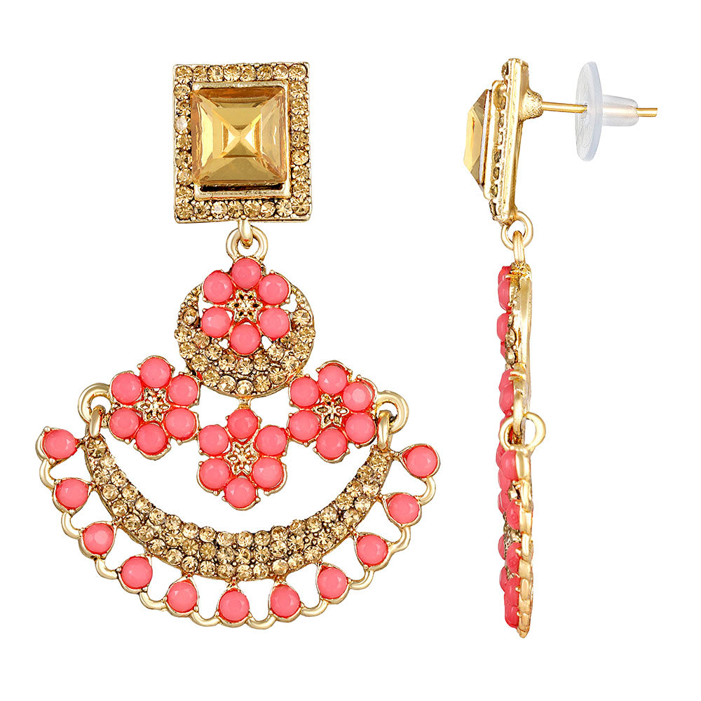 Kord Store Amazing Designer Pink Pearl Gold Plated Chand Bali Earring For Women  - KSEAR70175