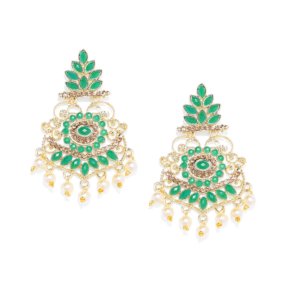 Kord Store Classy Designer Green Stone With Pearl Gold Plated Jhumki Earring For Women  - KSEAR70176