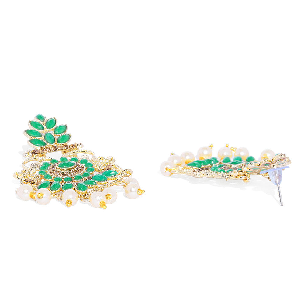 Kord Store Classy Designer Green Stone With Pearl Gold Plated Jhumki Earring For Women  - KSEAR70176