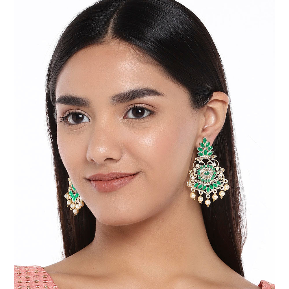 Kord Store Classy Designer Green Stone With Pearl Gold Plated Jhumki Earring For Women  - KSEAR70176