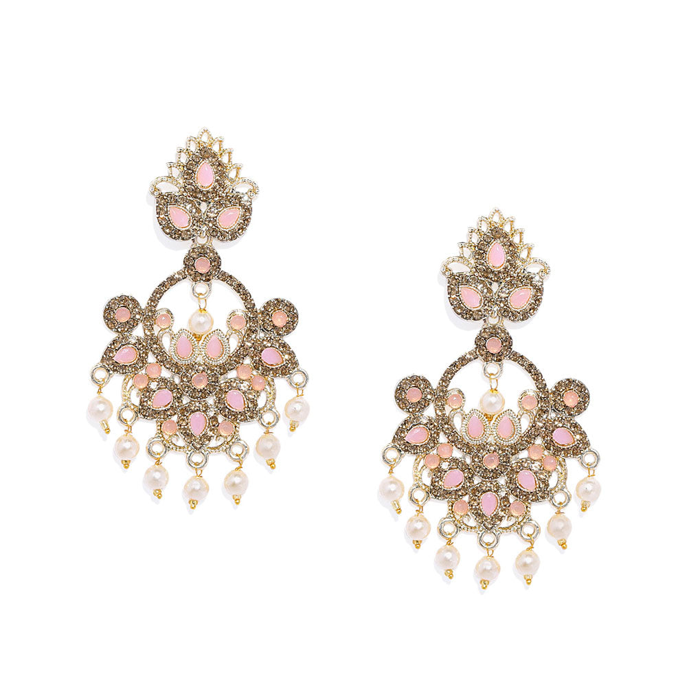 Kord Store Classy Designer Pink Stone Gold Plated Jhumki Earring For Women  - KSEAR70178
