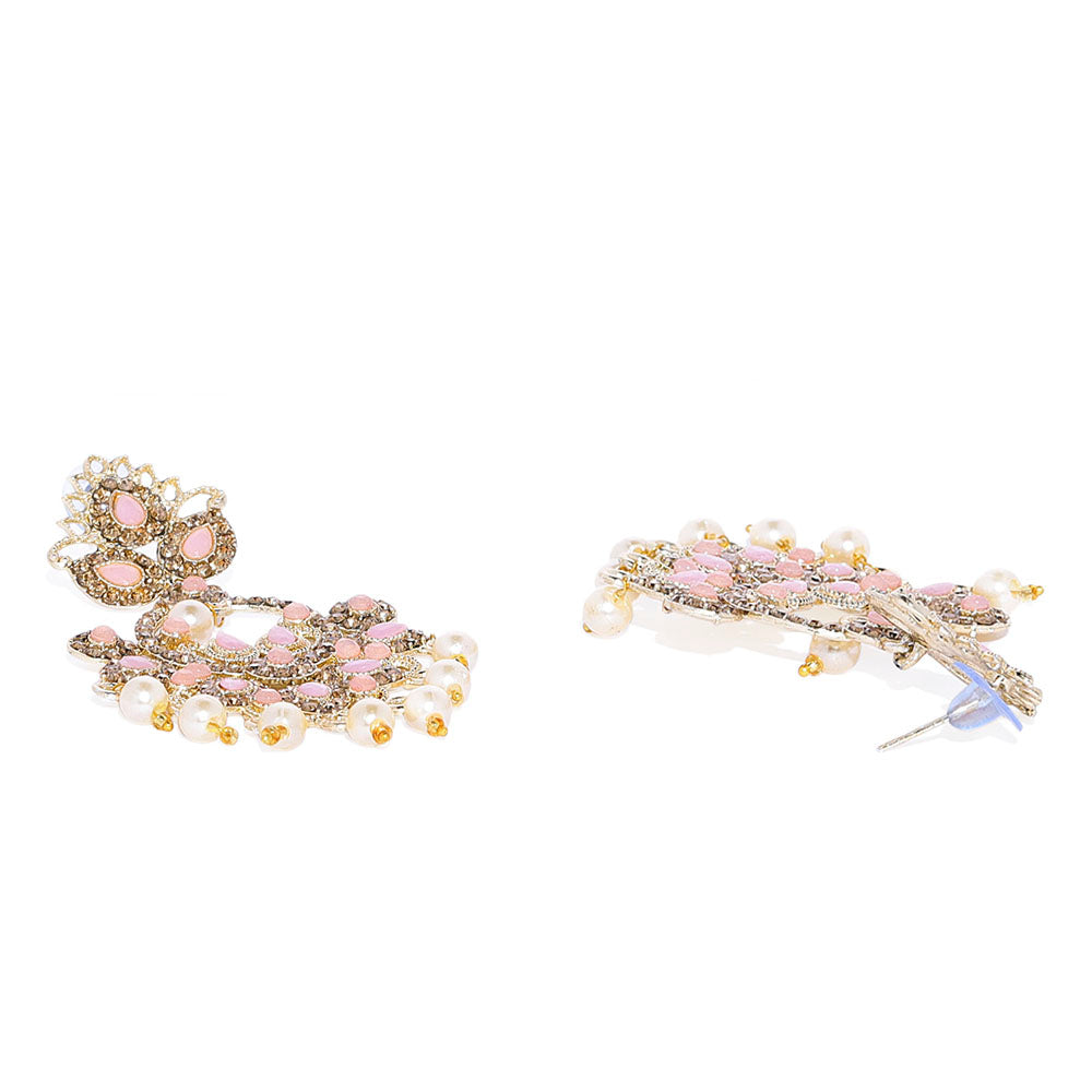Kord Store Classy Designer Pink Stone Gold Plated Jhumki Earring For Women  - KSEAR70178