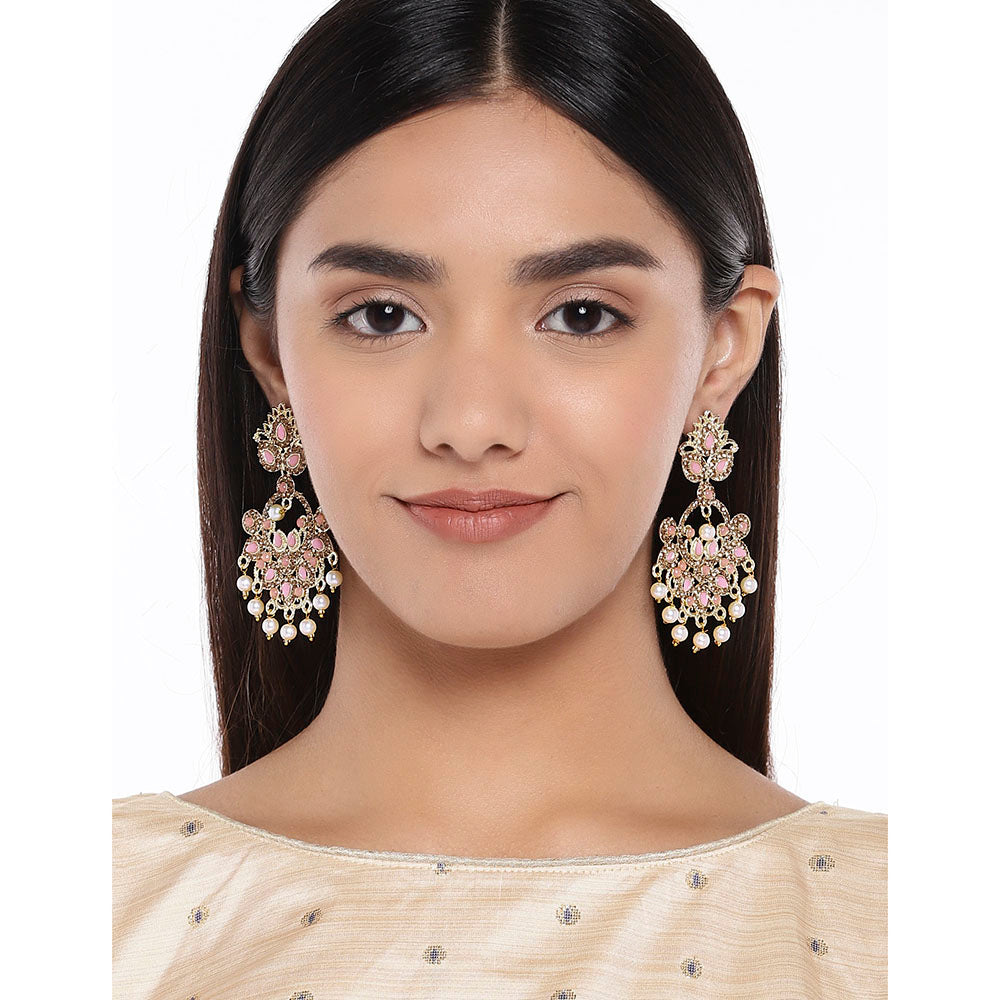 Kord Store Classy Designer Pink Stone Gold Plated Jhumki Earring For Women  - KSEAR70178
