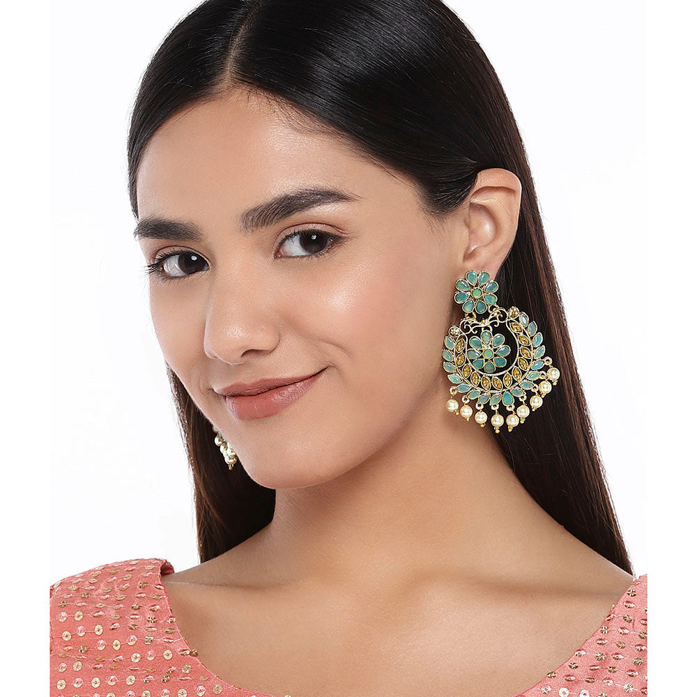 Kord Store Enchanting Latkan Pearls Lct Stone Gold Plated Dangle Earring For Women  - KSEAR70184