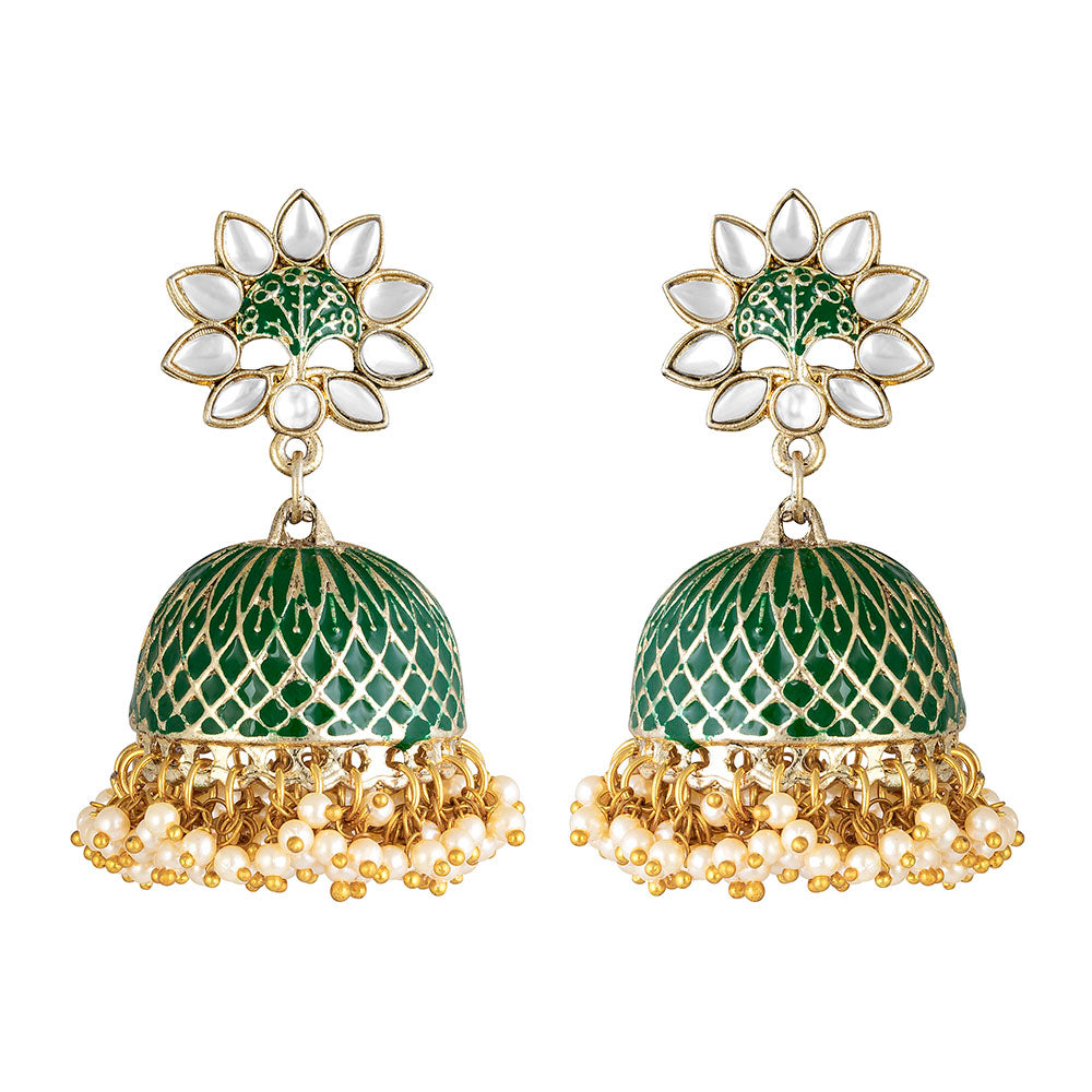 Kord Store Elegant Latkan Pearls Meenakari Work Gold Plated Jhumki Earring For Women - KSEAR70190