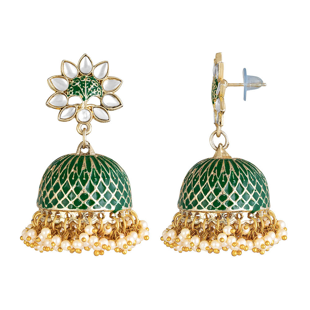 Kord Store Elegant Latkan Pearls Meenakari Work Gold Plated Jhumki Earring For Women - KSEAR70190