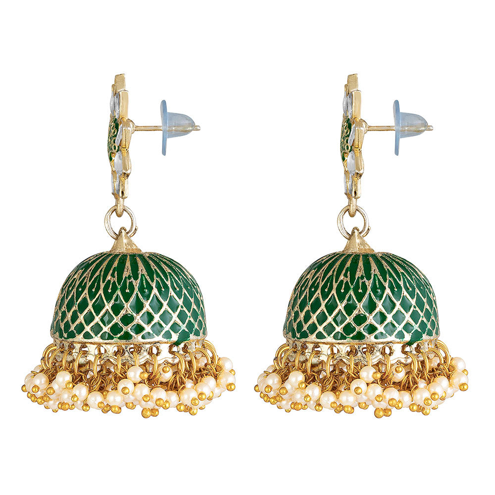 Kord Store Elegant Latkan Pearls Meenakari Work Gold Plated Jhumki Earring For Women - KSEAR70190
