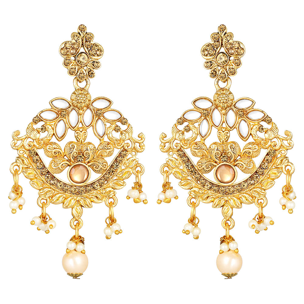 Kord Store Enchanting Latkan Pearls Lct Stone Gold Plated Chand Bali Earring For Women - KSEAR70191