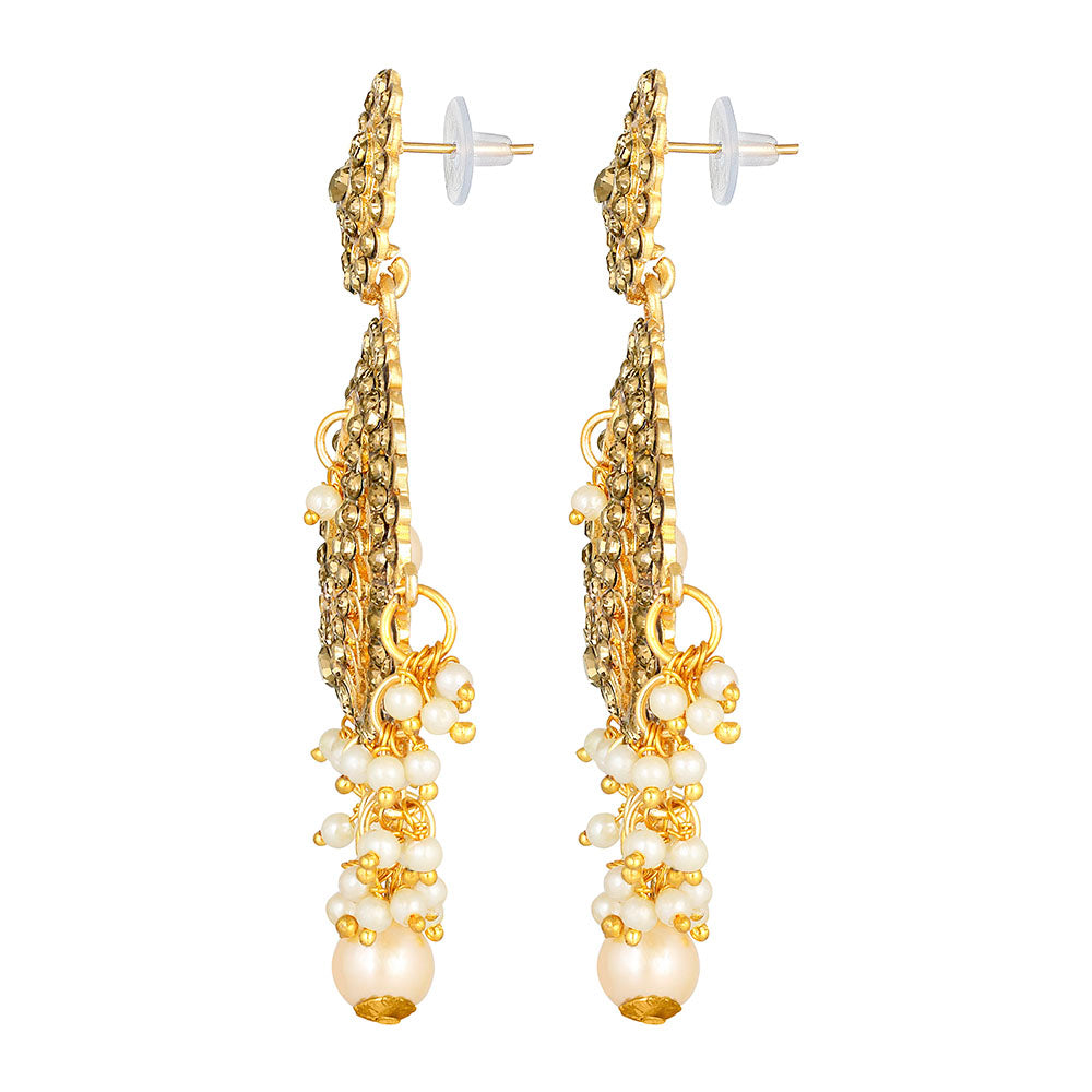 Kord Store Ethnic Round Shape Lct Stone Gold Plated Dangle Earring For Women - KSEAR70194