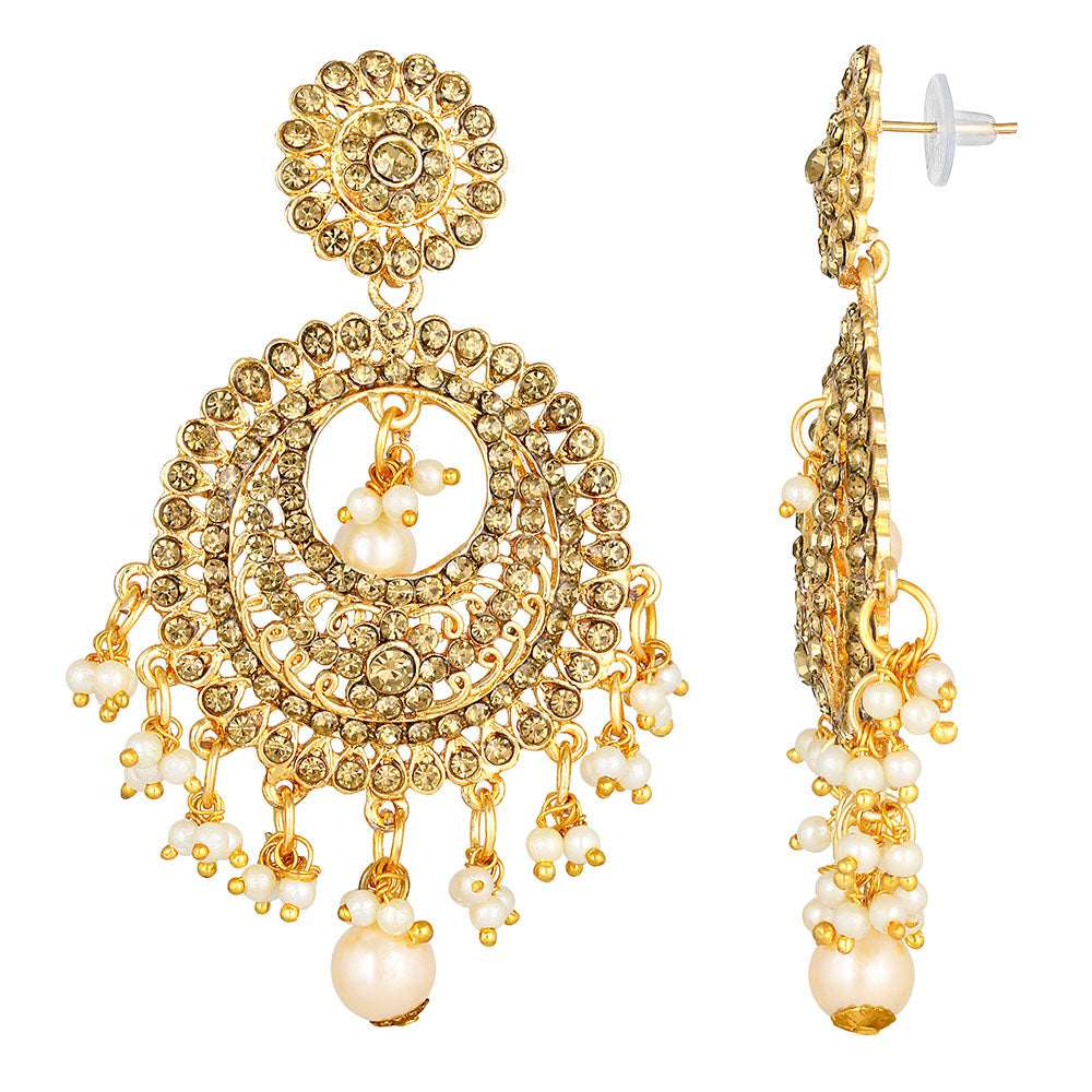 Kord Store Ethnic Round Shape Lct Stone Gold Plated Dangle Earring For Women - KSEAR70194